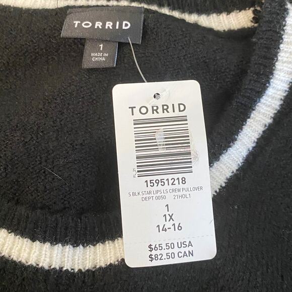 Torrid NWT Wms 1X Black Star Lips Crewneck Pullover Sweater Sequins Novelty - Picture 3 of 10